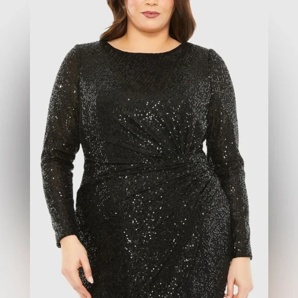 MAC DUGGALBlack Long Sleeve Sequin Gathered Waist Dress